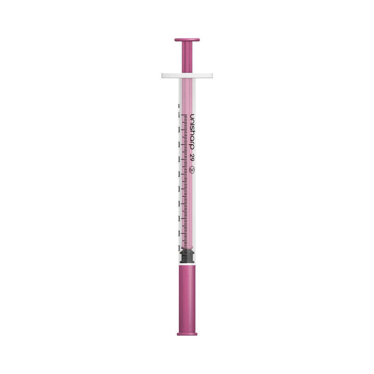 1 ml 0,5 tommer 29 g Pink Unisharp sprøjte og nål u100