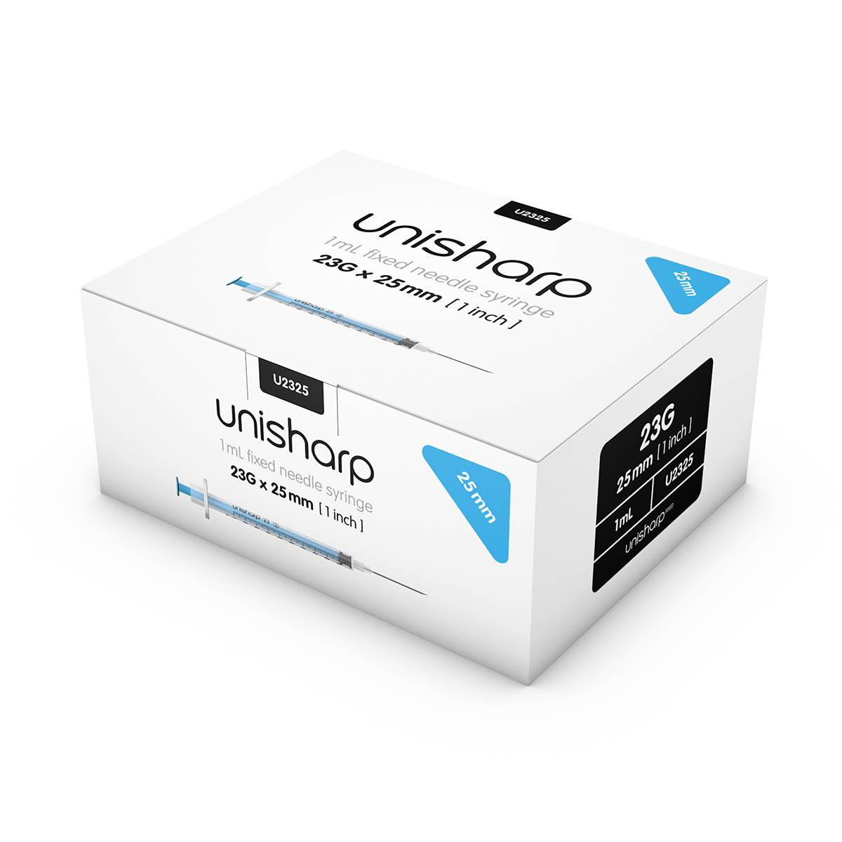 1ml 23G 25mm 1 tommer Unisharp fast blå nål sprøjte u100