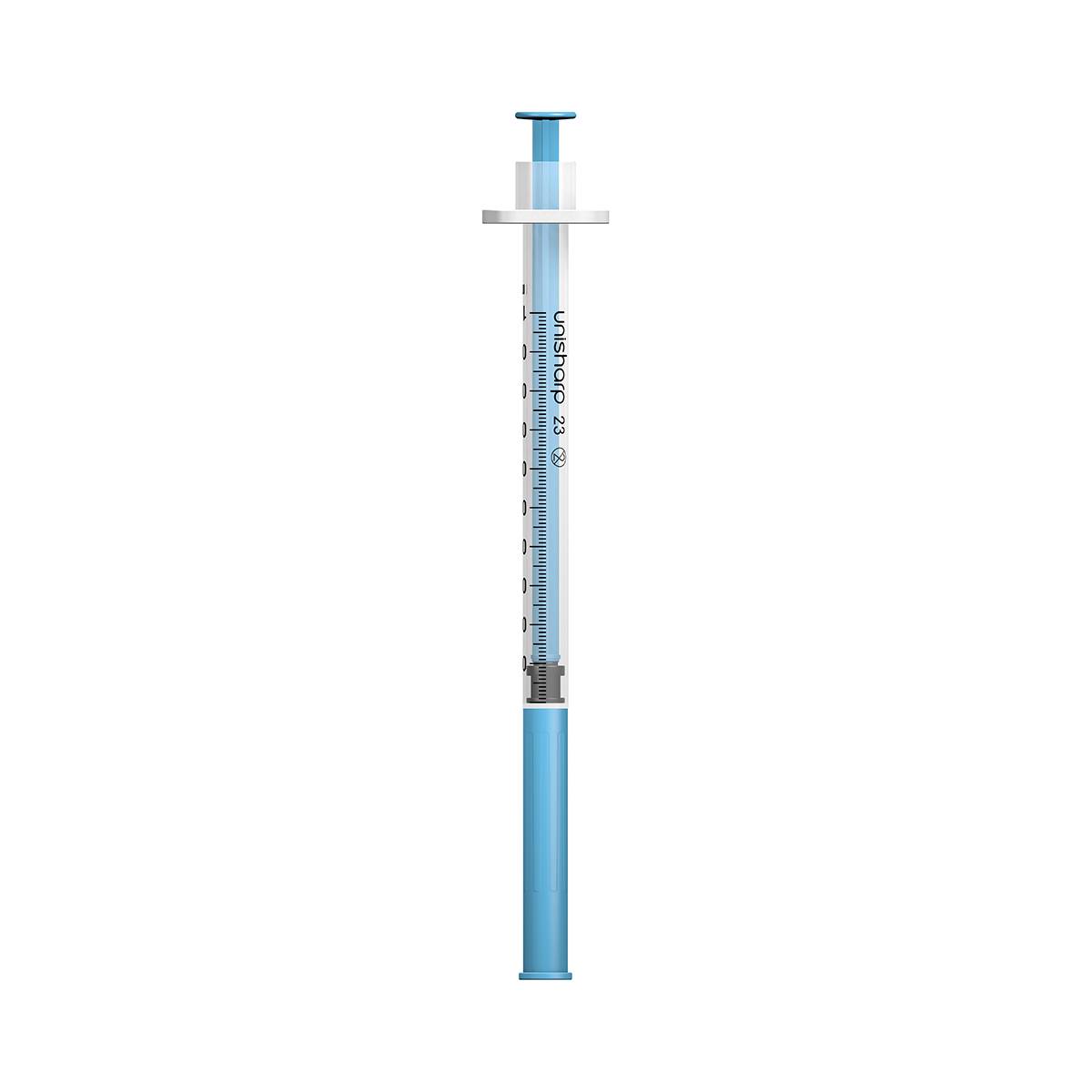 1ml 23G 25mm 1 tommer Unisharp fast blå nål sprøjte u100