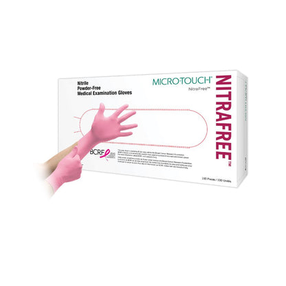 Pink Ansell Micro-Touch NitraFree nitrilundersøgelseshandsker, æske med 100