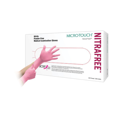 Pink Ansell Micro-Touch NitraFree nitrilundersøgelseshandsker, æske med 100