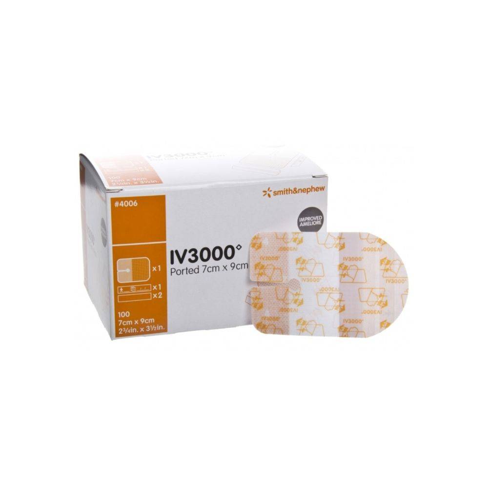 7 cm x 9 cm Opsite IV3000 Moisture Responsive Ported Kateterforbindinger