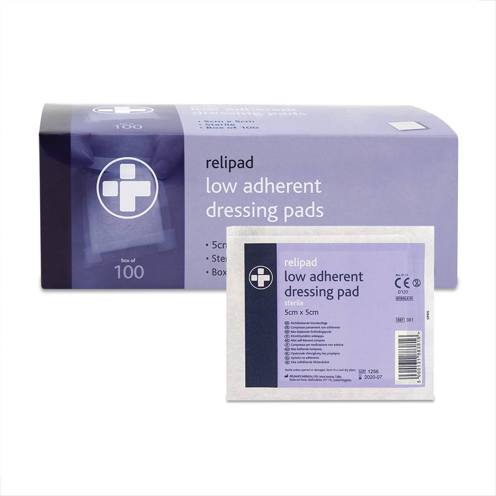 Relipad Low-Adherent Dressing Pads 5cm x 5cm Box of 100 - UKMEDI