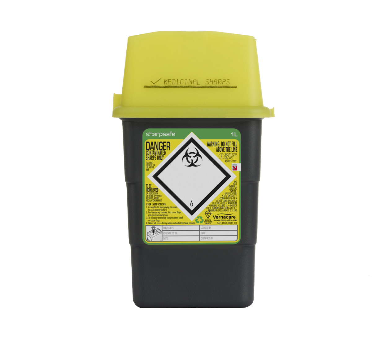 1 liter Sharpsafe Grey Sharps beholder Gult låg