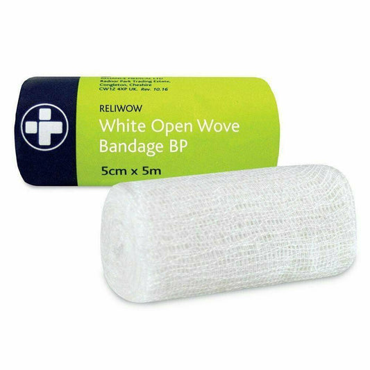 WOW Bandages 5cm x 5m White Open Wove 08-1420 UKMEDI.CO.UK