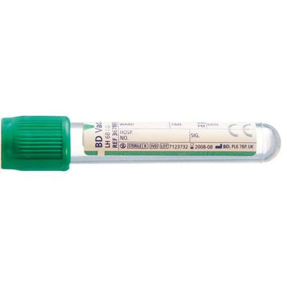 BD Vacutainer 6ml Plastic Lithium Heparin Tube Grøn Hemogard lukning