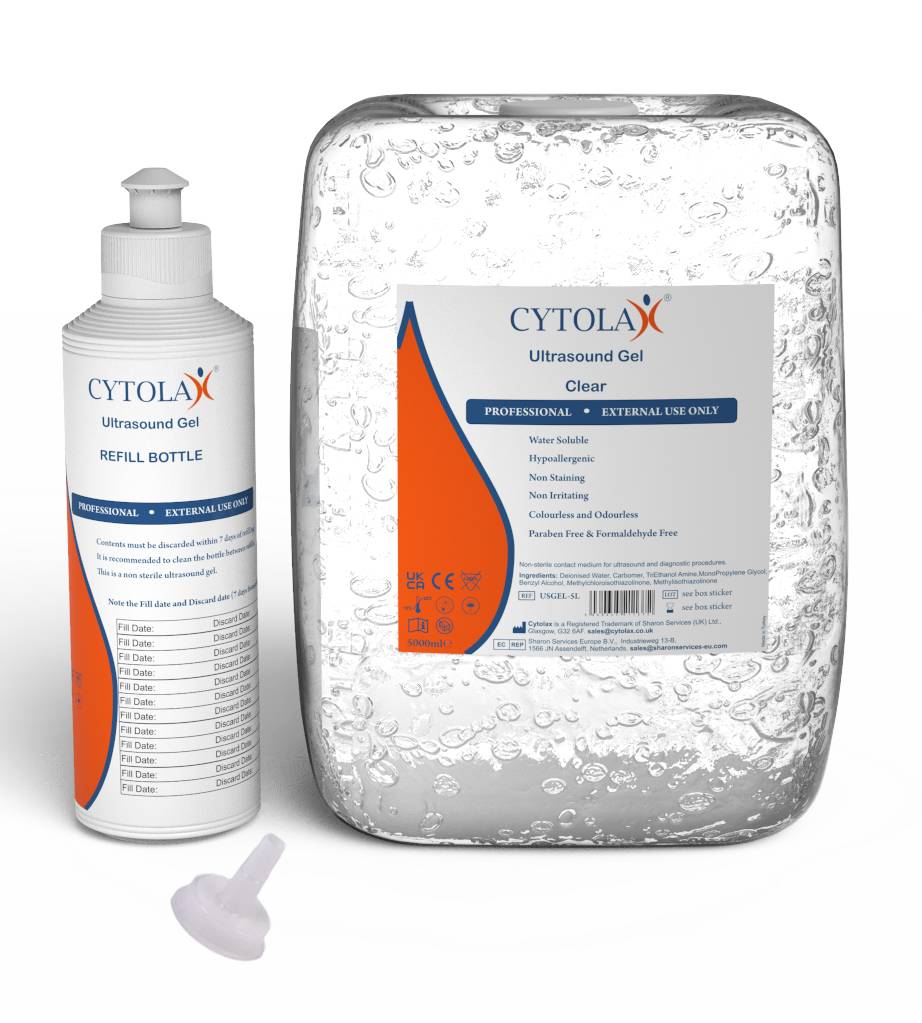 Cytolax Clear Ultrasound Gel 5 liter med genopfyldningsflaske