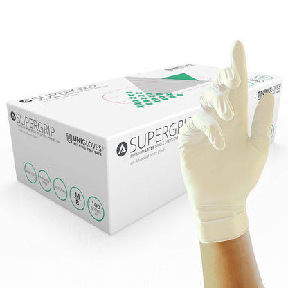 Unicare Supergrip Premium Latex undersøgelseshandskeæske med 100 stk