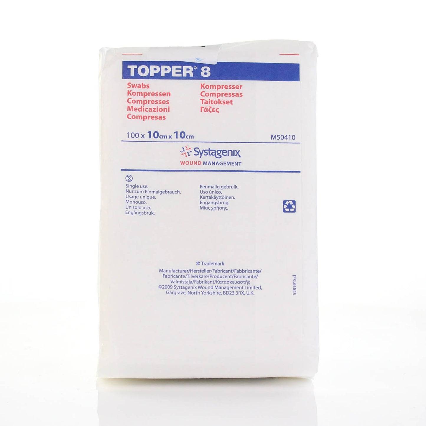 10 cm x 10 cm Topper 8 4-lags ikke-sterile vatpinde Pakke med 100 J&J