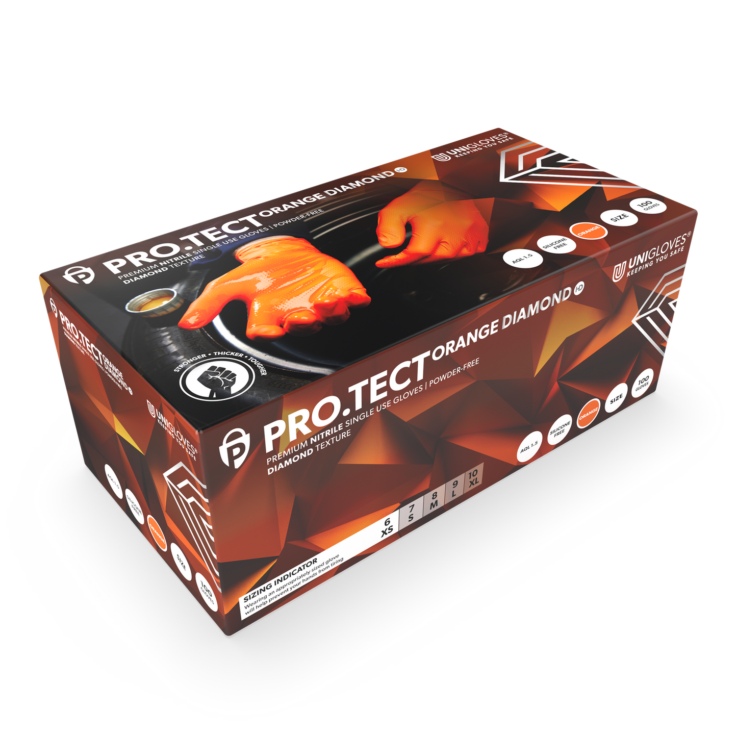 PRO-TECT Orange Diamond HD Nitril handskeæske med 100 stk