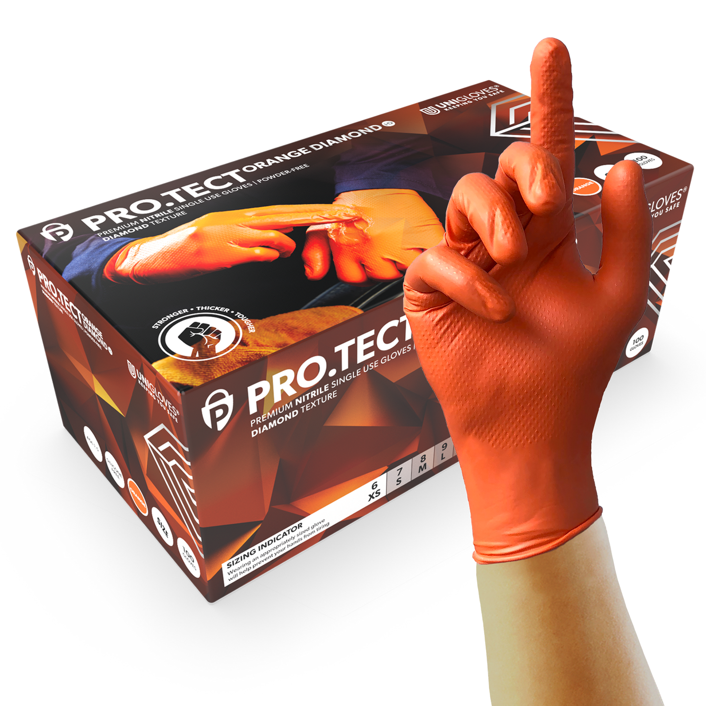 PRO-TECT Orange Diamond HD Nitrile Gloves Box of 100 - UKMEDI - UK MEDICAL SUPPLIES