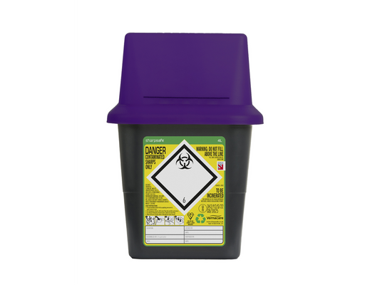 4 Litre Sharpsafe Grey Sharps Bin Purple Lid