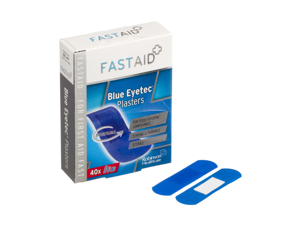 Fast Aid Sterile Blå Eyetec Plaster 40 Assorterede Plaster I 3 Størrelser