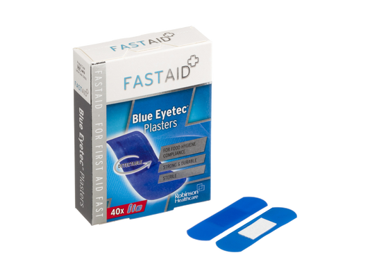 Fast Aid Sterile Blå Eyetec Plaster 40 Assorterede Plaster I 3 Størrelser