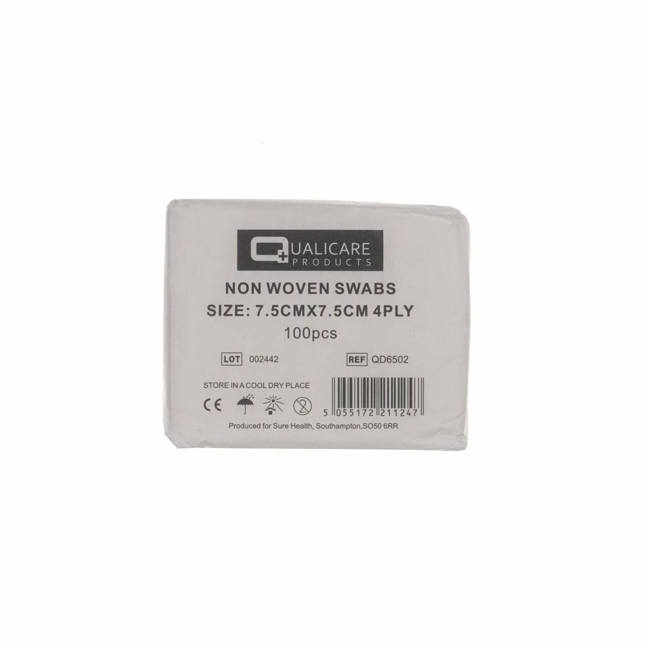 Gaze Swabs: 7,5 cm x 7,5 cm 4-lags x 100