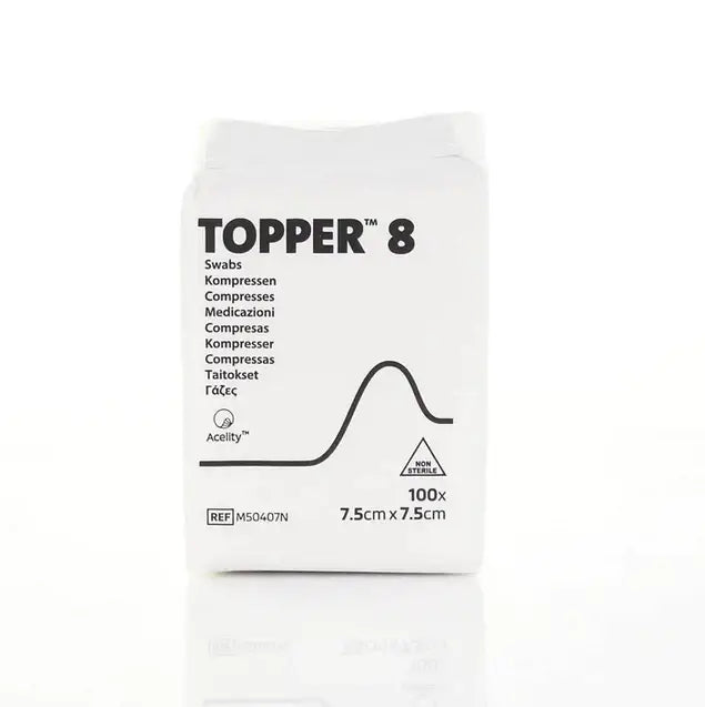 7,5 cm x 7,5 cm Topper 8 4-lags ikke-sterile vatpinde Pakke med 100 J&J