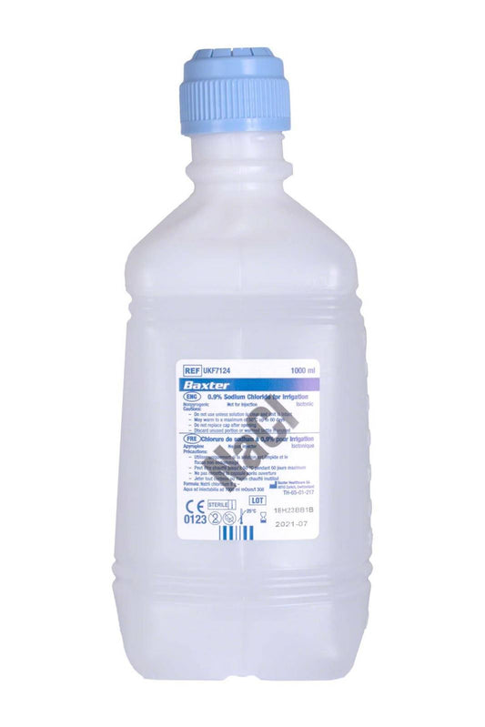 1 liter NaCl 0,9% natriumchlorid til kunstvanding Baxter NaCl 0,9% natriumchlorid (saltvand) til kunstvanding. En liter (1000 ml).