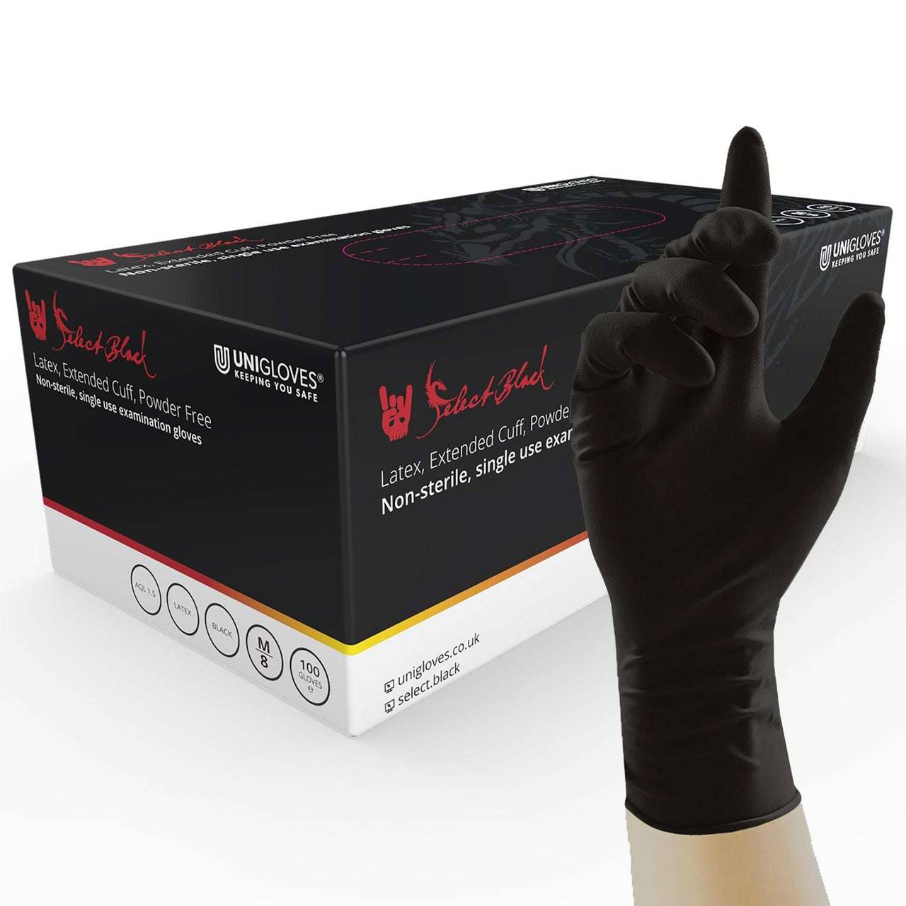 Unigloves Select Black Latex Long Cuff Handsker